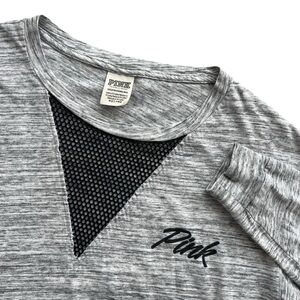 Pink Victoria’s Secret Women XS Heather Gray Black Mesh V Cutout Long Sleeve Tee